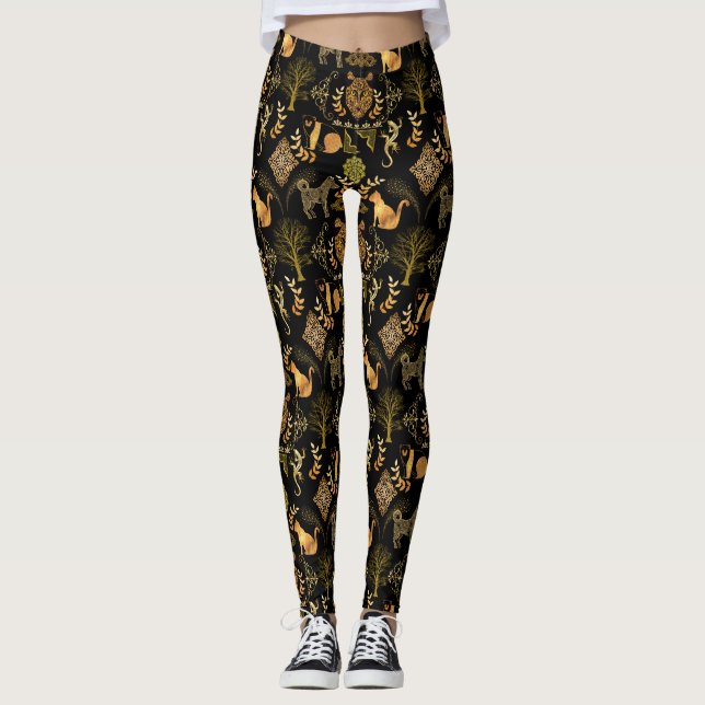 Golden Pattern 03.bw Black BG Leggings (Vorderseite)