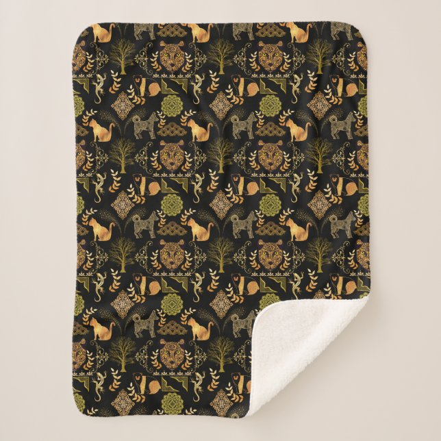 Golden Pattern 03.bw Black BG Sherpadecke (Vorderseite)