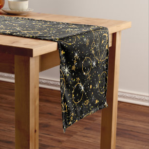 Golden Pattern 05.bw Black BG Kurzer Tischläufer
