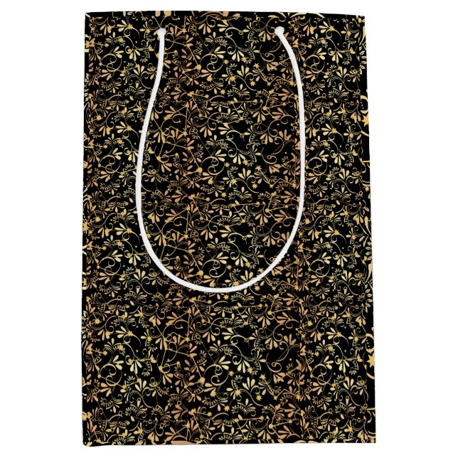 Golden Pattern 08.bw Black BG Mittlere Geschenktüte (Vorderseite)