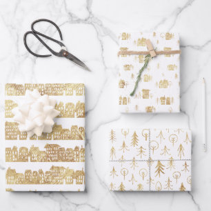 Golden Patterns Urban Snow Wrapping Paper Sheets Geschenkpapier Set
