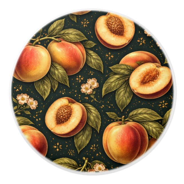 Golden Peach Botanical Drawer Knob Keramikknauf (Vorderseite)