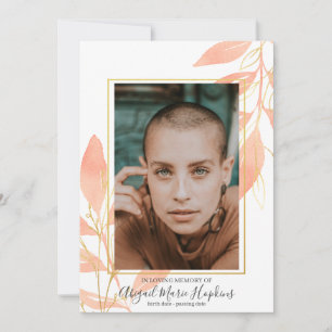 Golden Peach floral in Love Memory Beerdigung Dankeskarte