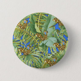 Golden Peacock Blätter auf Cerulean Blue Button