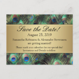 Golden Peacock Feather Hintergrund Save the Date Ankündigungspostkarte