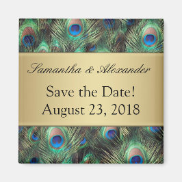 Golden Peacock Feather Hintergrund Save the Date Magnet