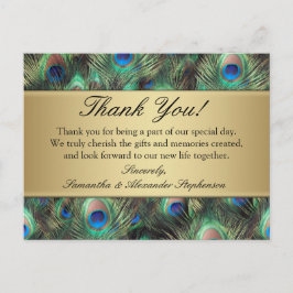 Golden Peacock Feather Wedding/Danke Postkarte