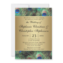 Golden Peacock Feather Wedding Einladung