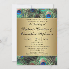 Golden Peacock Feather Wedding Einladung