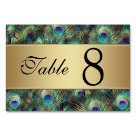 Golden Peacock Feather Wedding Tischnummer