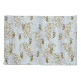 Golden Peacock Feathers and Blätter Kissenbezug