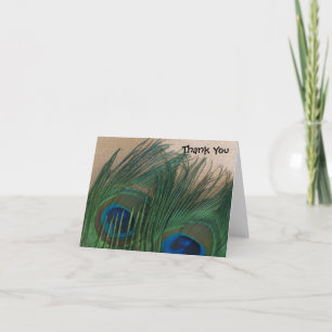 Golden Peacock Feathers Wedding Danke Cards