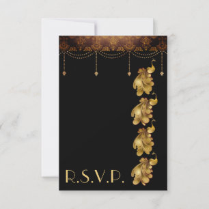 Golden Peacocks, alte ägyptische Art Déco Hochzeit RSVP Karte