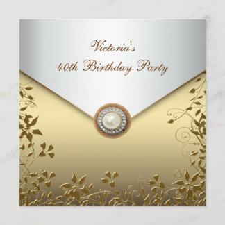 Golden Pearl Floral Frauen 40. Geburtstag Party Einladung