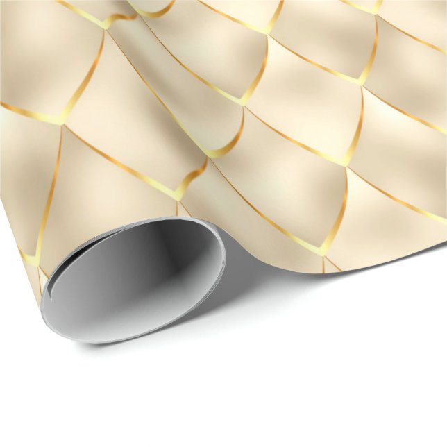 Golden Pearl Mermaid Dragon Scales Pattern Holiday Geschenkpapier (Rolleneckpunkt)