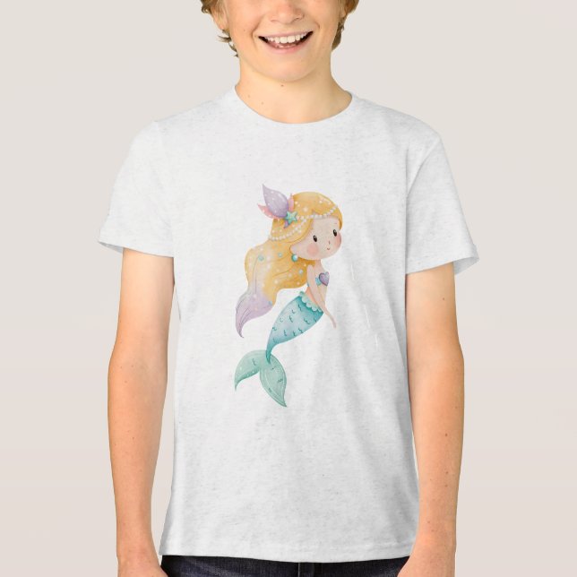 Golden Pearl Mermaid Illustration Tri-Blend Shirt (Vorderseite)