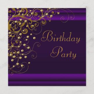 Golden Pearl Swirl Frauen Lila Geburtstagsparty Einladung