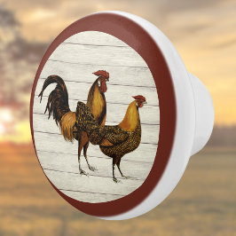 Golden Penciled Hamburg Roosters Maroon Farmhouse Keramikknauf
