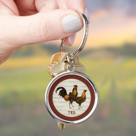 Golden Penciled Hamburg Roosters Maroon Monogram Schlüsselanhänger