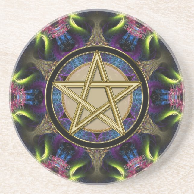 Golden Pentacle Magick Fractals Getränkeuntersetzer (Vorne)