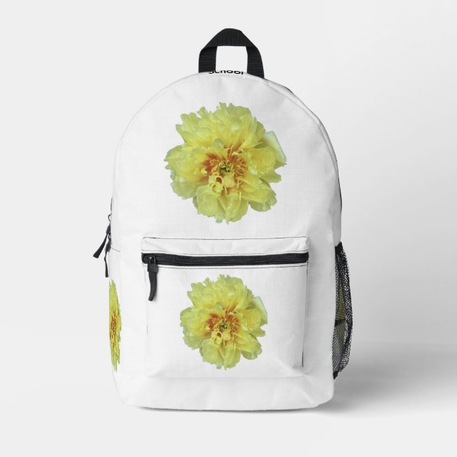 Golden Peonton on white mit deinen Worten zurück p Bedruckter Rucksack (Vorderseite)