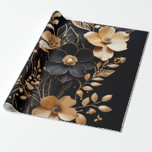 Golden Petals: Blumen auf schwarz