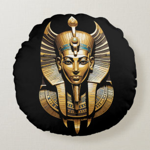 Golden Pharao in Regal Headdress Art Rundes Kissen