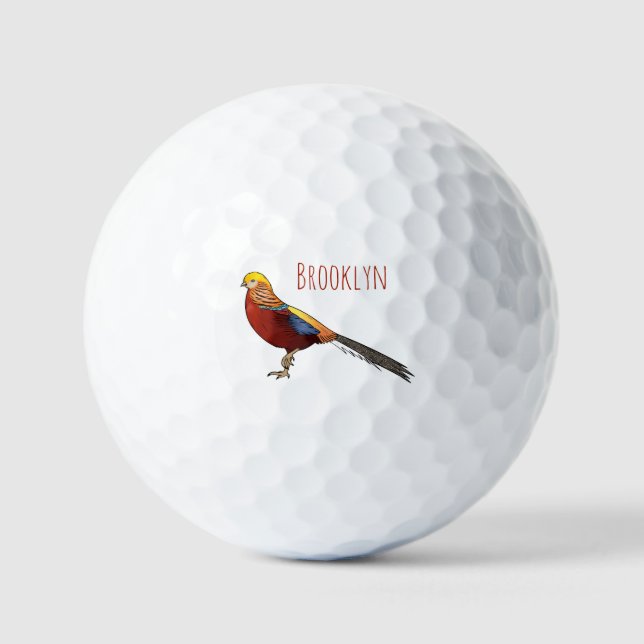 Golden pheasant bird cartoon illustration golfball (Vorderseite)