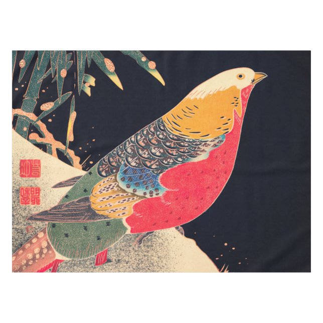 Golden Pheasant Vintag Bird Japanese Woodblock Pr Tischdecke (Vorderseite (Horizontal))