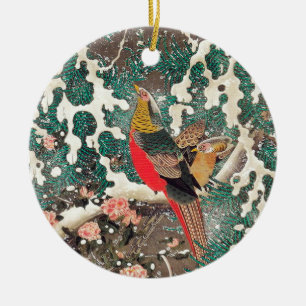 Golden Pheasants in Snow von Ito Jakuchu Keramik Ornament