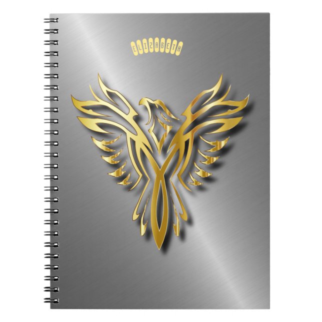 Golden Phoenix Gold Flammen mit Schatten Notizblock (Vorderseite)