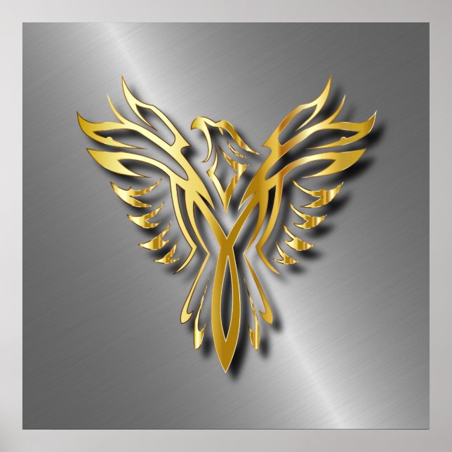 Golden Phoenix Gold Flammen mit Schatten Poster (Vorne)