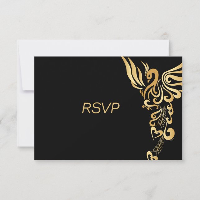 Golden Phoenix Rising Wedding RSVP Card (Vorderseite)