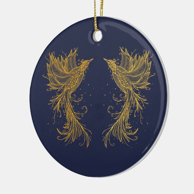 Golden Phoenix Twins Blau Keramik Ornament (Links)