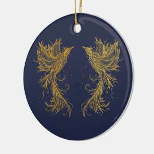 Golden Phoenix Twins blue Ceramic Ornament
