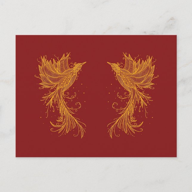 Golden Phoenix Twins on Red Postkarte (Vorderseite)