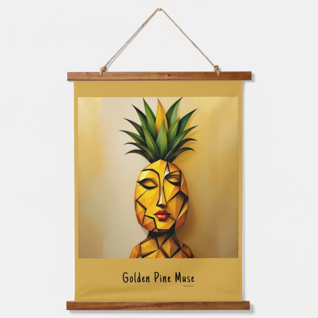 Golden Pine Muse - Pineapple Empire Designs Wandteppich Mit Holzrahmen (Vorderseite)