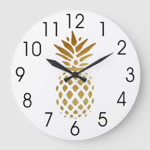 Golden Pineapple, Fruit in Gold Große Wanduhr