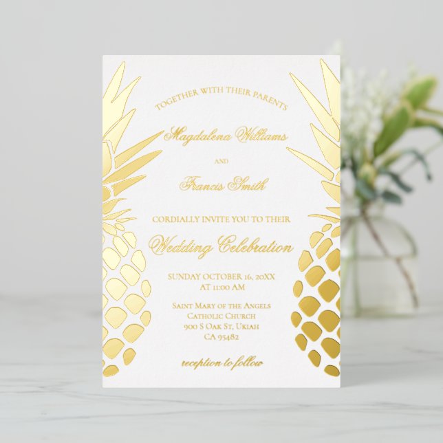 golden pineapples wedding folieneinladung (Stehend vorne)
