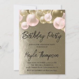 Golden Pink Ballon Geburtstagsparty Einladung