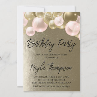 Golden Pink Ballon Geburtstagsparty Einladung