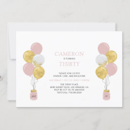 Golden & Pink Balloons Moderne Erwachsene Geburtst Einladung