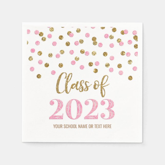 Golden Pink Confetti Class of 2023 Napkins Serviette (Vorderseite)