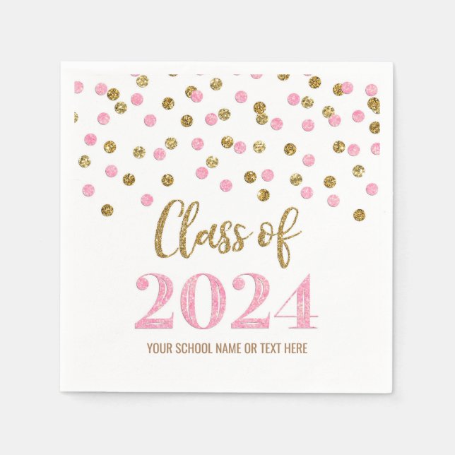 Golden Pink Confetti Class of 2024 Napkins Serviette (Vorderseite)