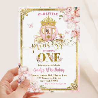 Golden Pink Mexiko Princess Carriage First Birthda Einladung