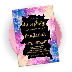Golden Pink Paint Birthday Einladungen