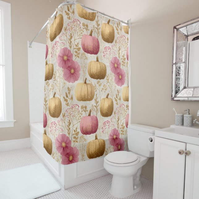 Golden & Pink Pumpkins Falldesign Duschvorhang (Beispiel)