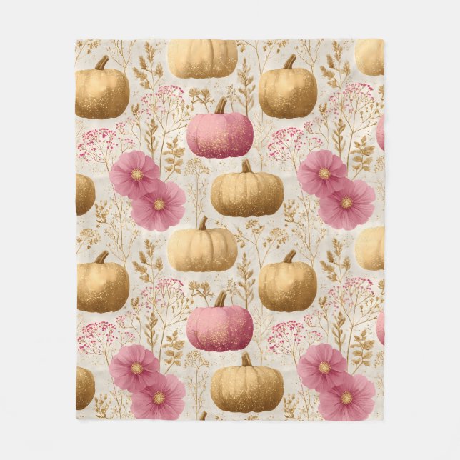 Golden & Pink Pumpkins Falldesign Fleecedecke (Vorderseite)