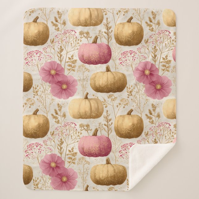 Golden & Pink Pumpkins Falldesign Sherpadecke (Vorderseite)