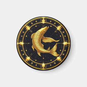 Golden Pisces Zodiac Symbol umgeben von Sternen Magnet